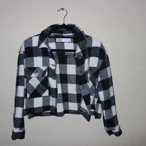 XS Zara Black & White Plaid Cropped Jacket